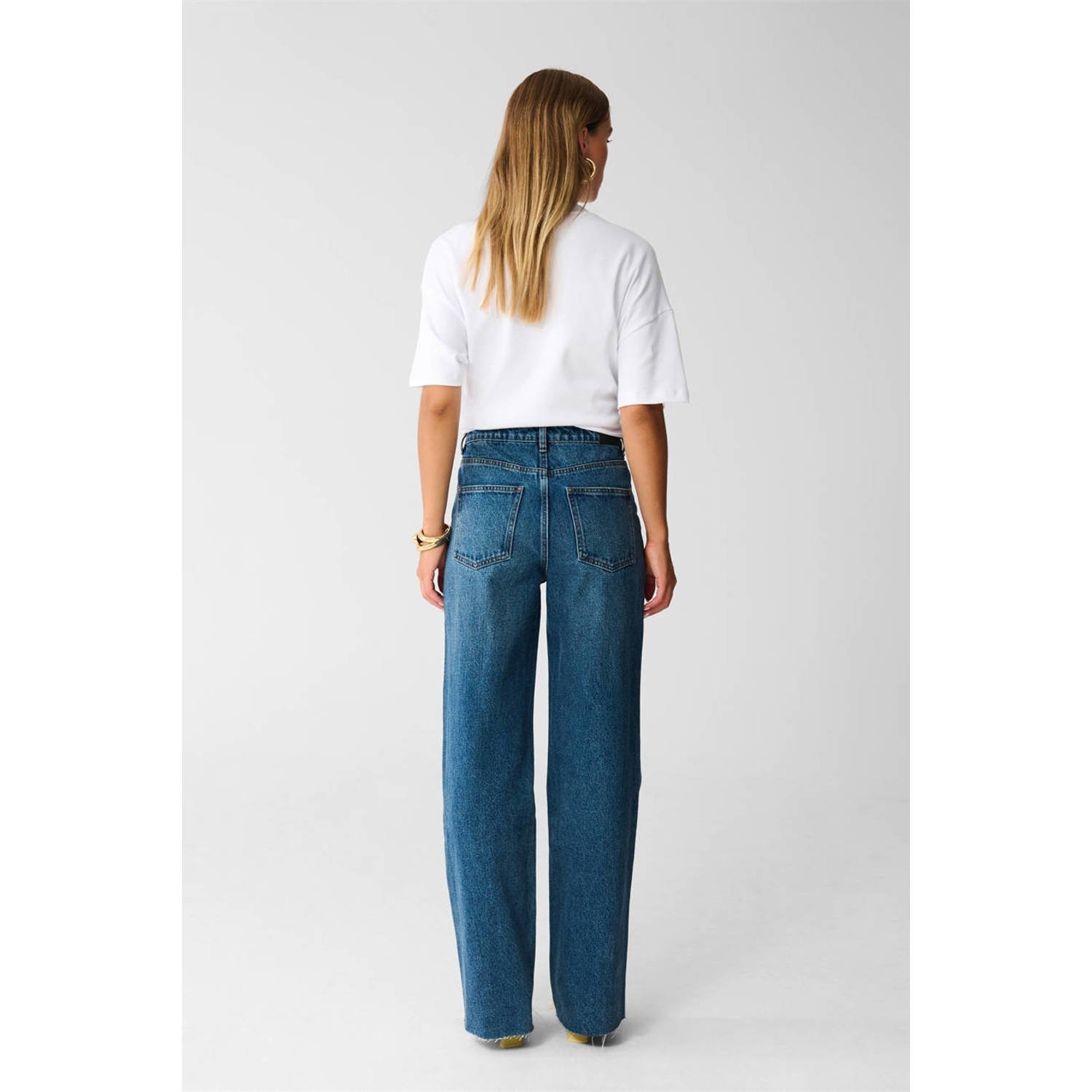 Shoeby high waist straight leg jeans dark blue denim