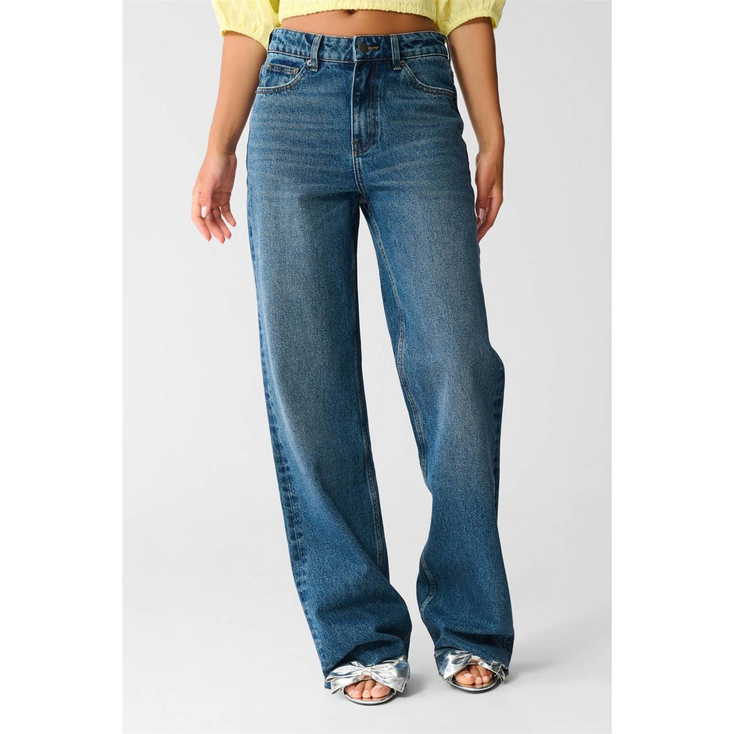 Shoeby high waist straight leg jeans medium blue denim
