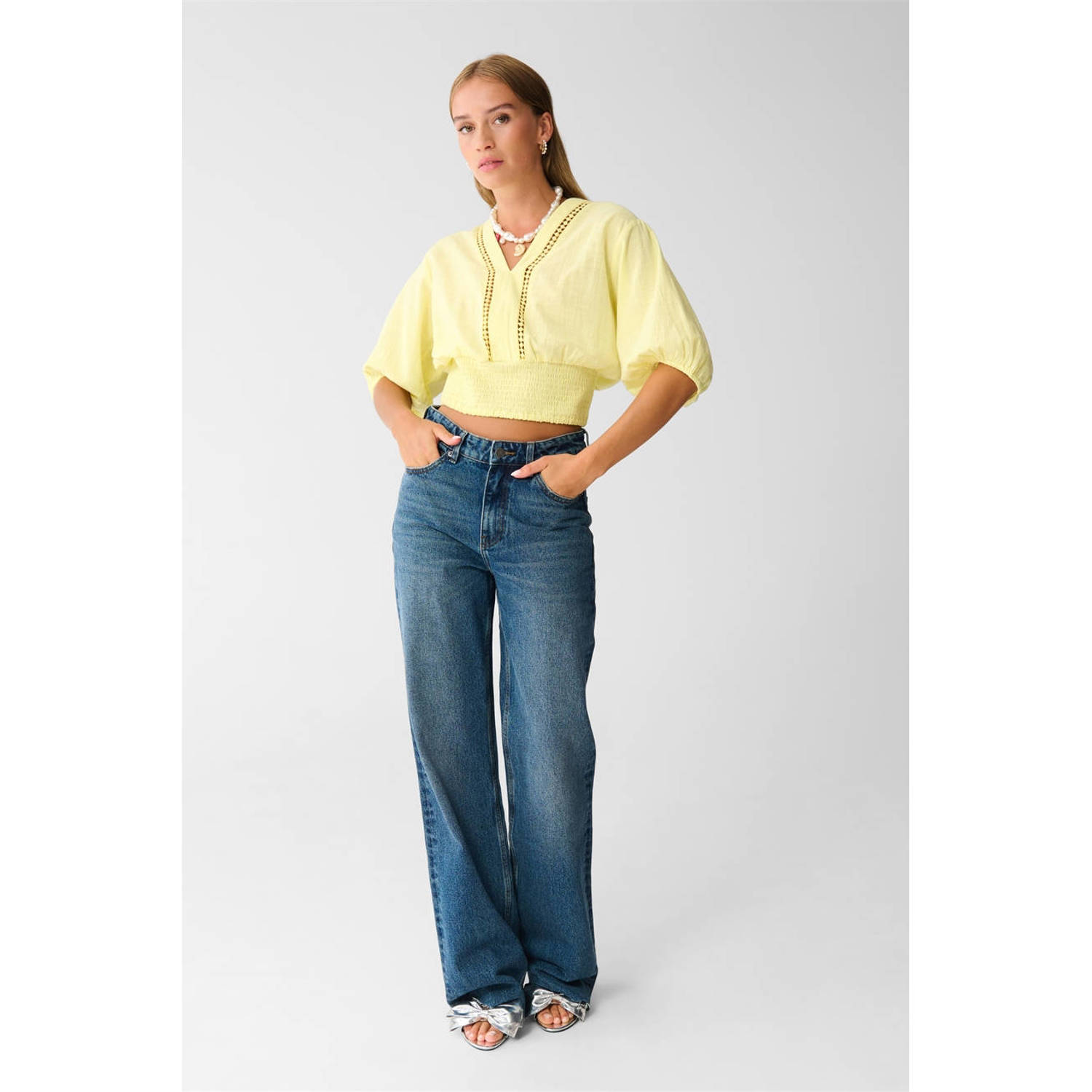 Shoeby high waist straight leg jeans medium blue denim