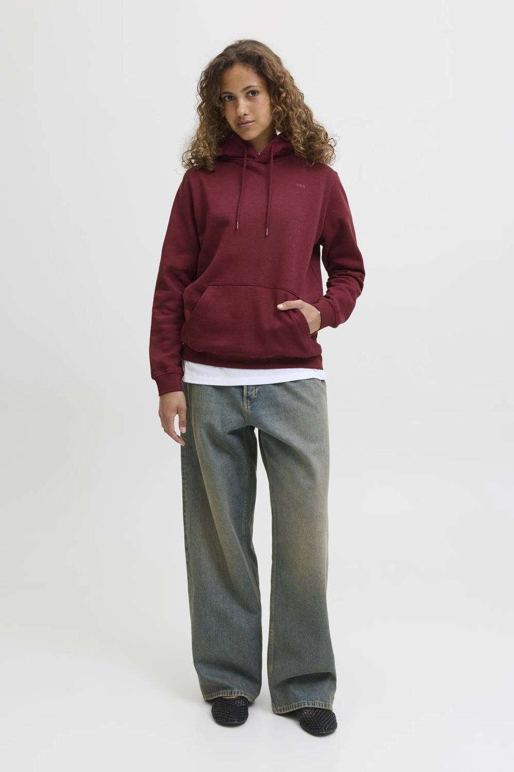 Donkerrode dames JJXX hoodie van katoen met effen, lange mouwen en capuchon