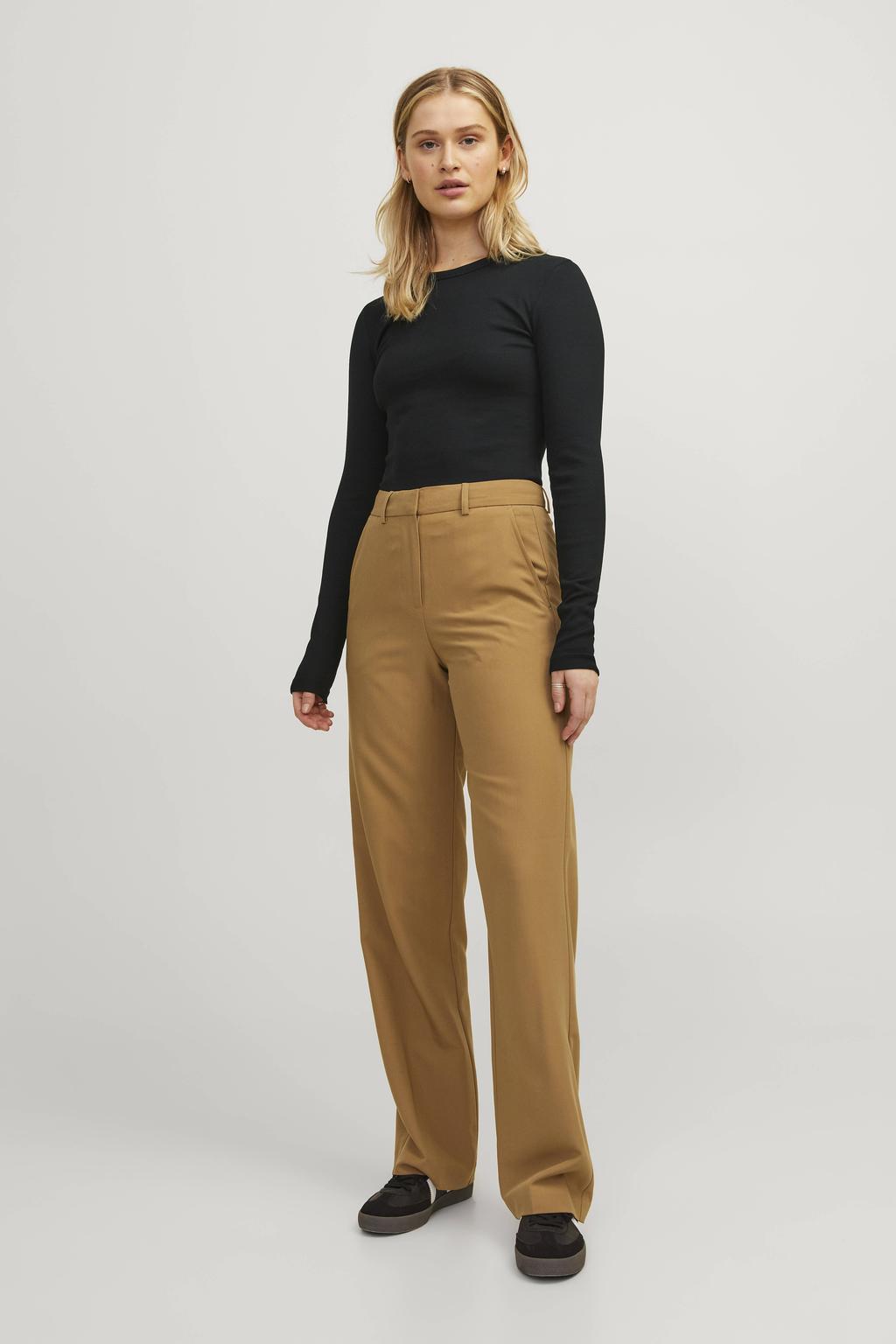 Zwarte dames JJXX top met effen, lange mouwen, ronde hals en gebreide details