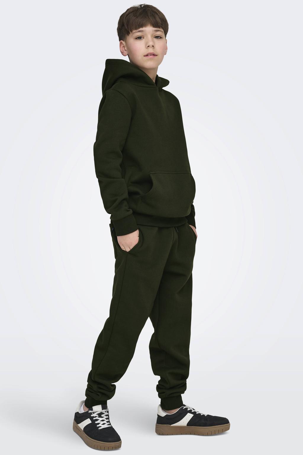 Donkergroene jongens ONLY & SONS JUNIOR regular fit joggingbroek van katoen met elastische tailleband met koord en effen