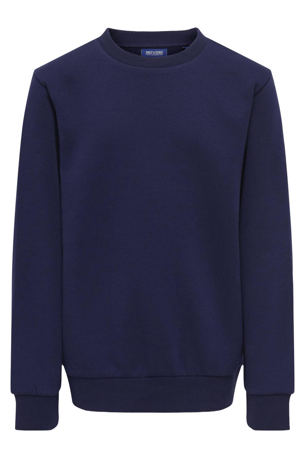 Donkerblauwe jongens ONLY & SONS JUNIOR sweater van katoen met effen, lange mouwen, ronde hals en geribde boorden