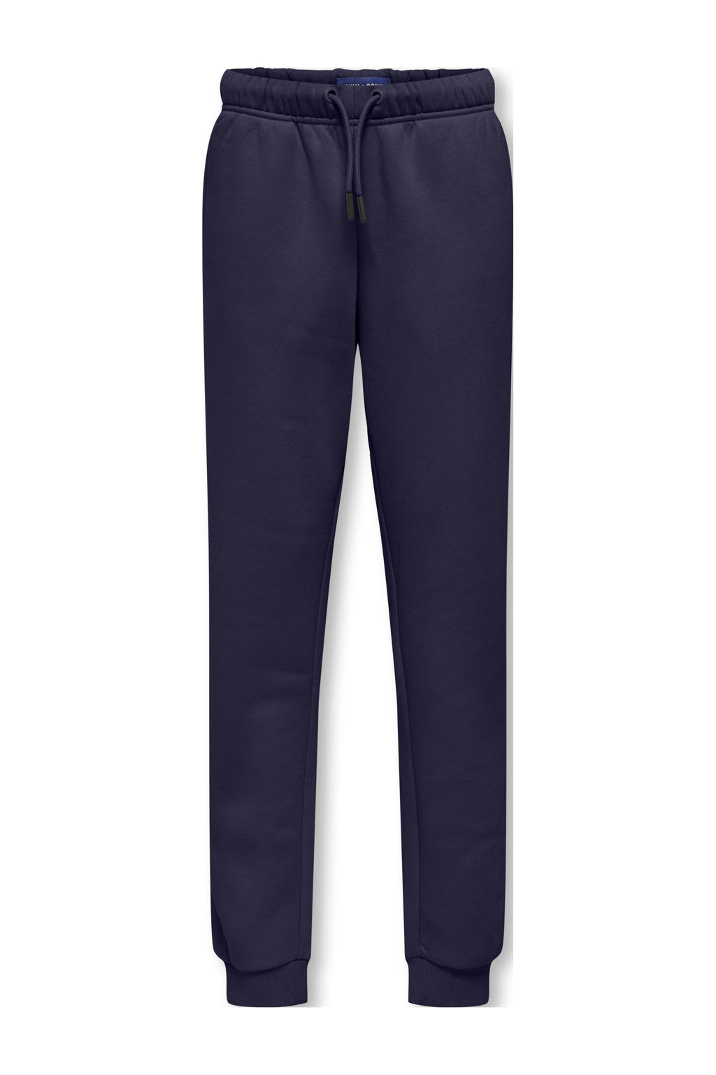 Donkerblauwe jongens ONLY & SONS JUNIOR regular fit joggingbroek van katoen met elastische tailleband met koord en effen