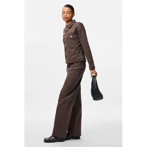 PIECES high waist wide leg jeans bruin afbeelding