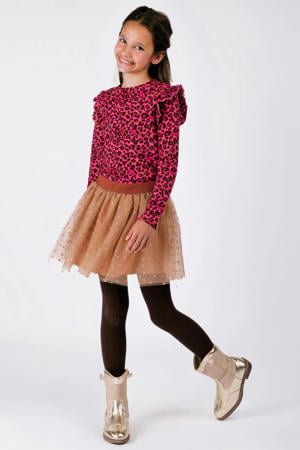 jurk met tule en ruches felroze/bruin