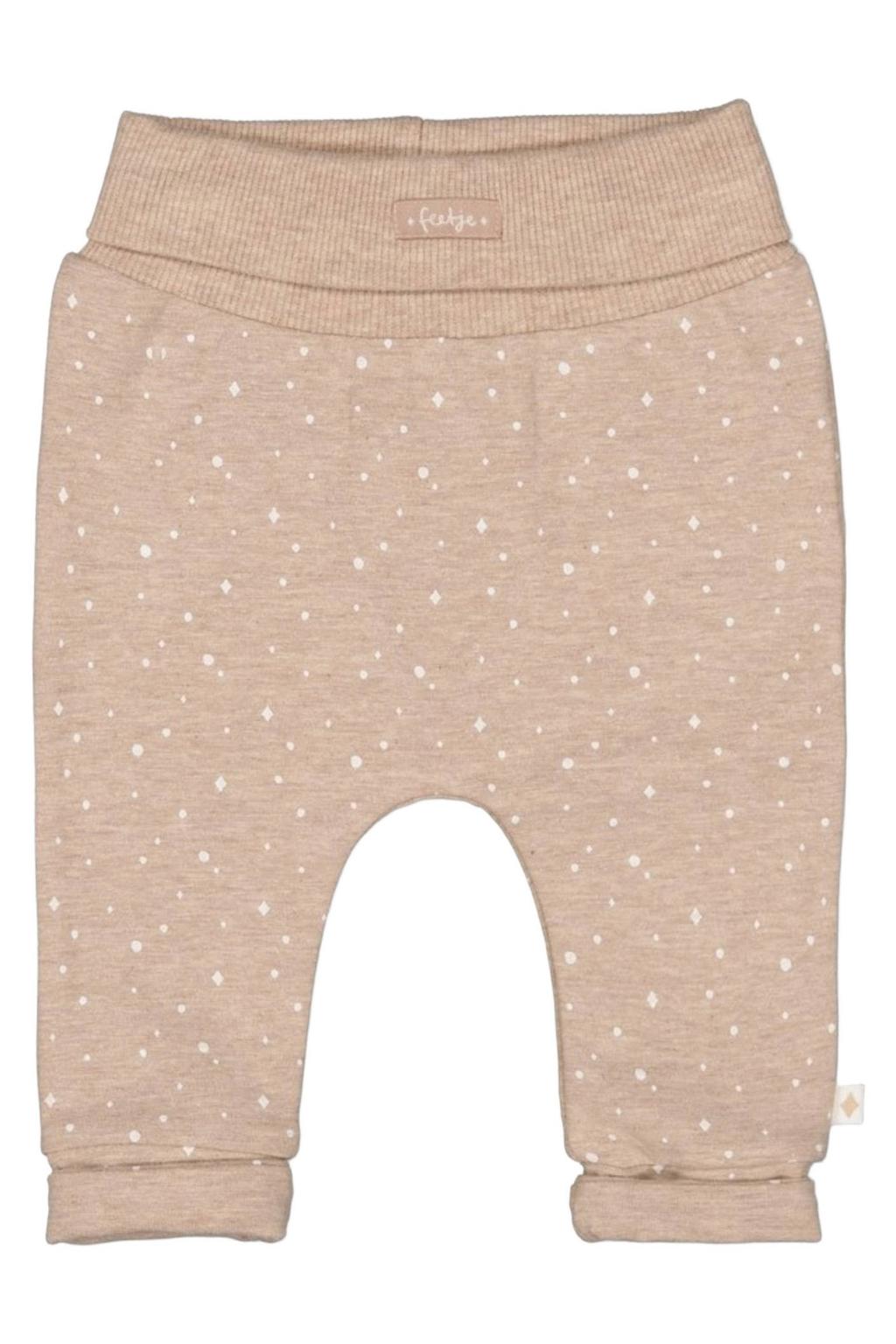 Taupe Feetje babybroek van katoen met elastische tailleband en stippenprint