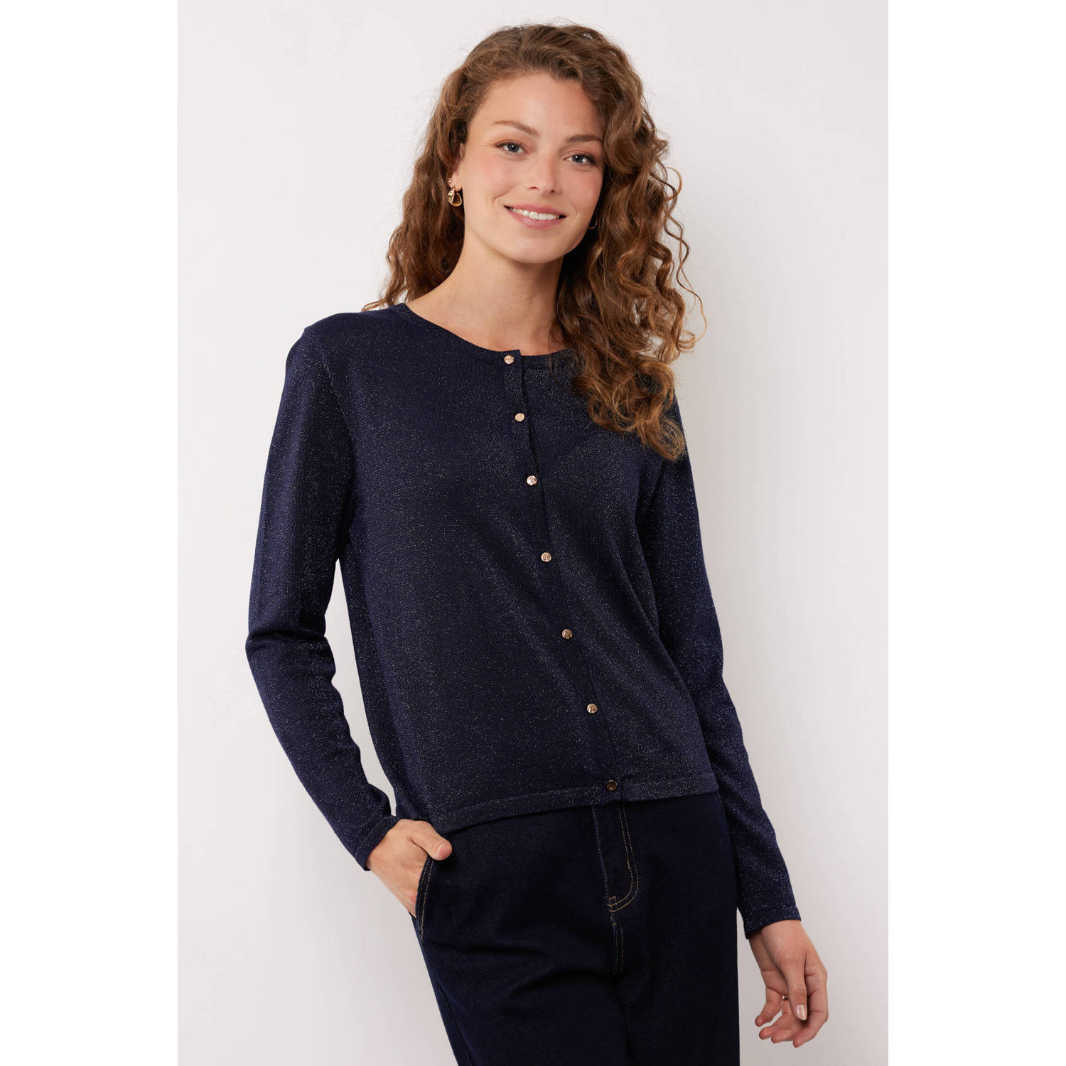 G-maxx gebreid vest donkerblauw