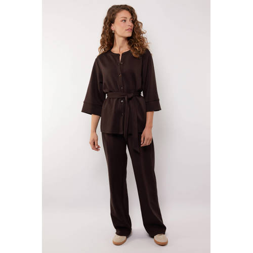 G-maxx X Froukje wide leg regular waist casual broek donkerbruin afbeelding