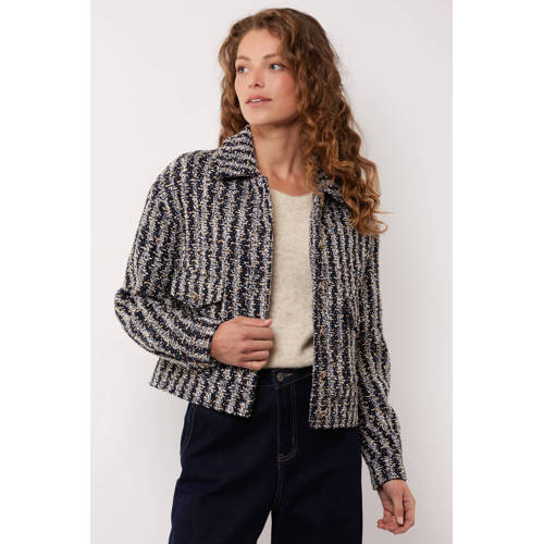 G-maxx X Froukje bouclé jasje met lurex donkerblauw afbeelding