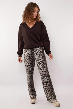 travelstof wide leg high waist casual broek