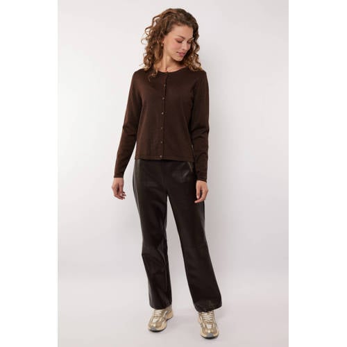 G-maxx X Froukje imitatieleren straight regular waist coated broek donkerbruin afbeelding