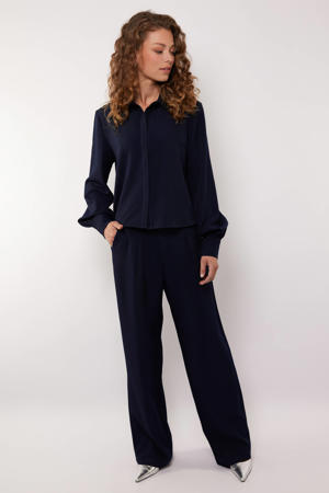 wide leg regular waist pantalon donkerblauw