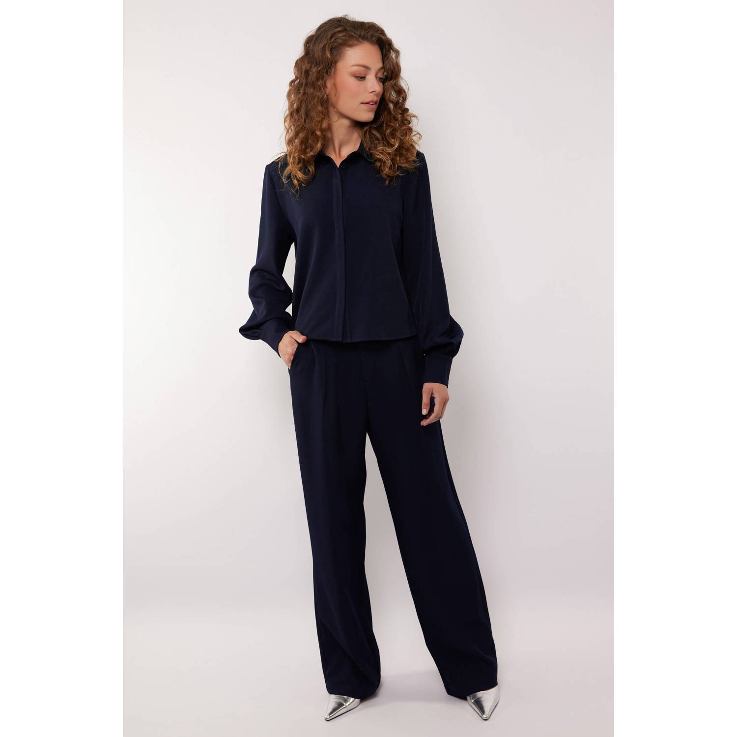 G-maxx wide leg regular waist pantalon donkerblauw