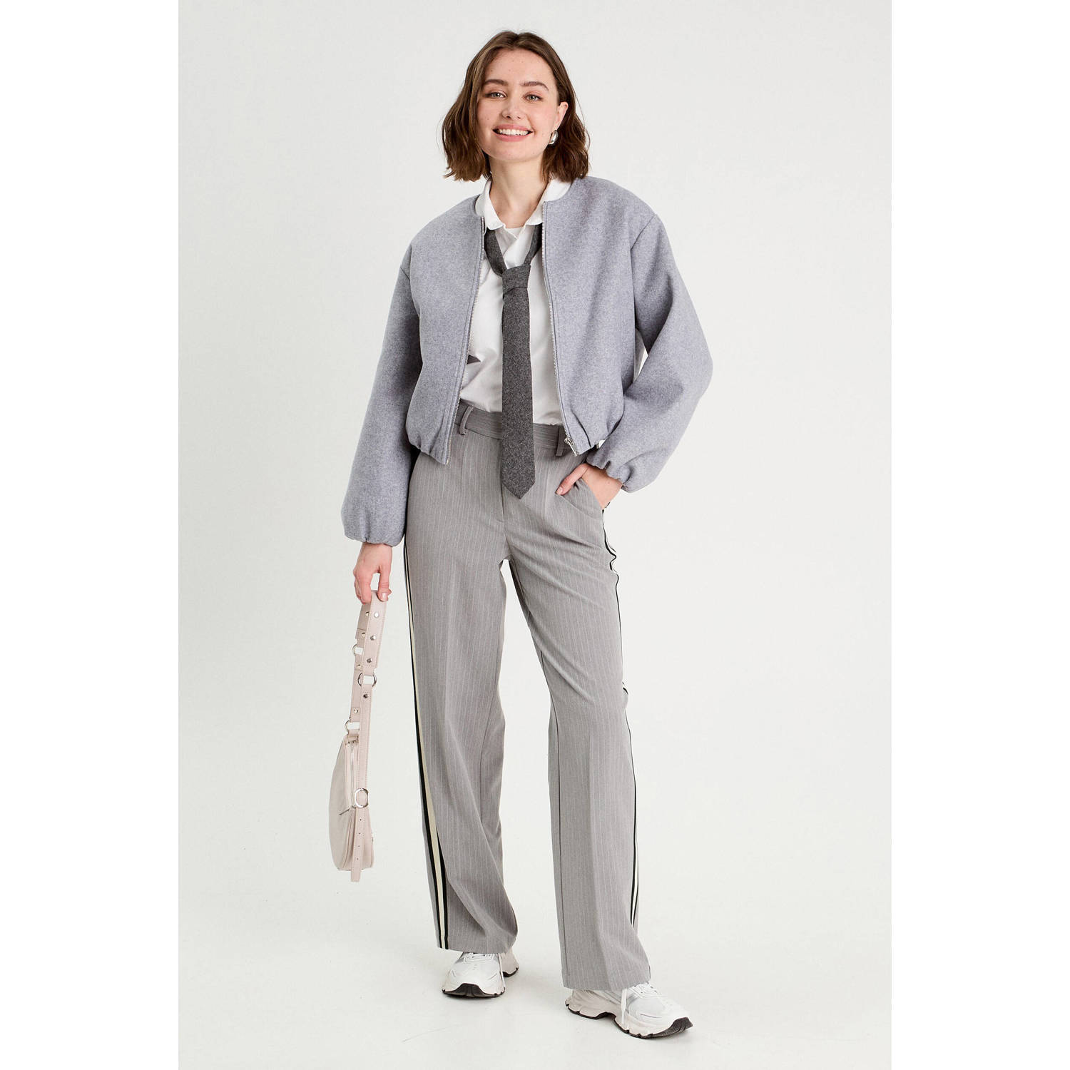 Cache wide leg regular waist casual broek lichtgrijs