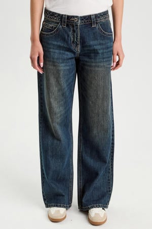wide leg jeans dark blue denim