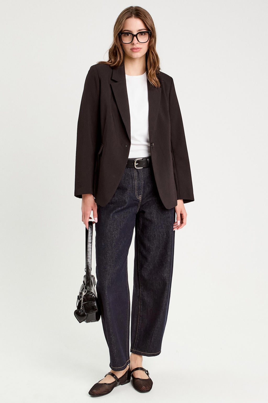 Zwarte dames Cache Cache regular blazer van polyester met effen, lange mouwen, reverskraag en knoopsluiting