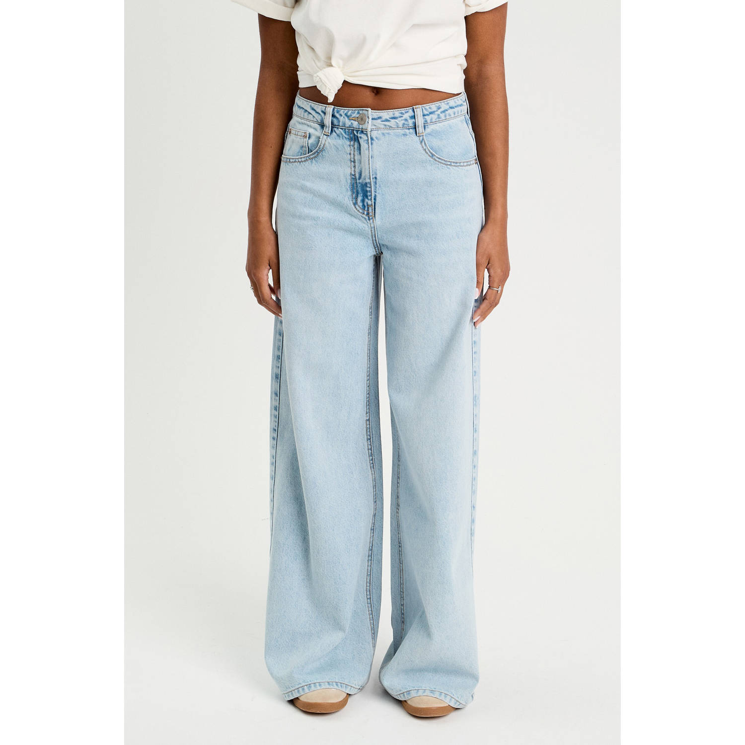 Cache wide leg jeans light blue denim
