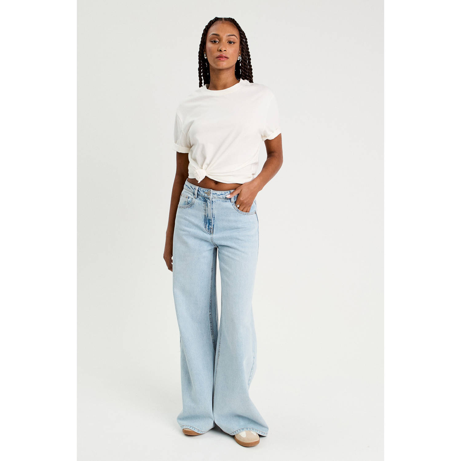 Cache wide leg jeans light blue denim