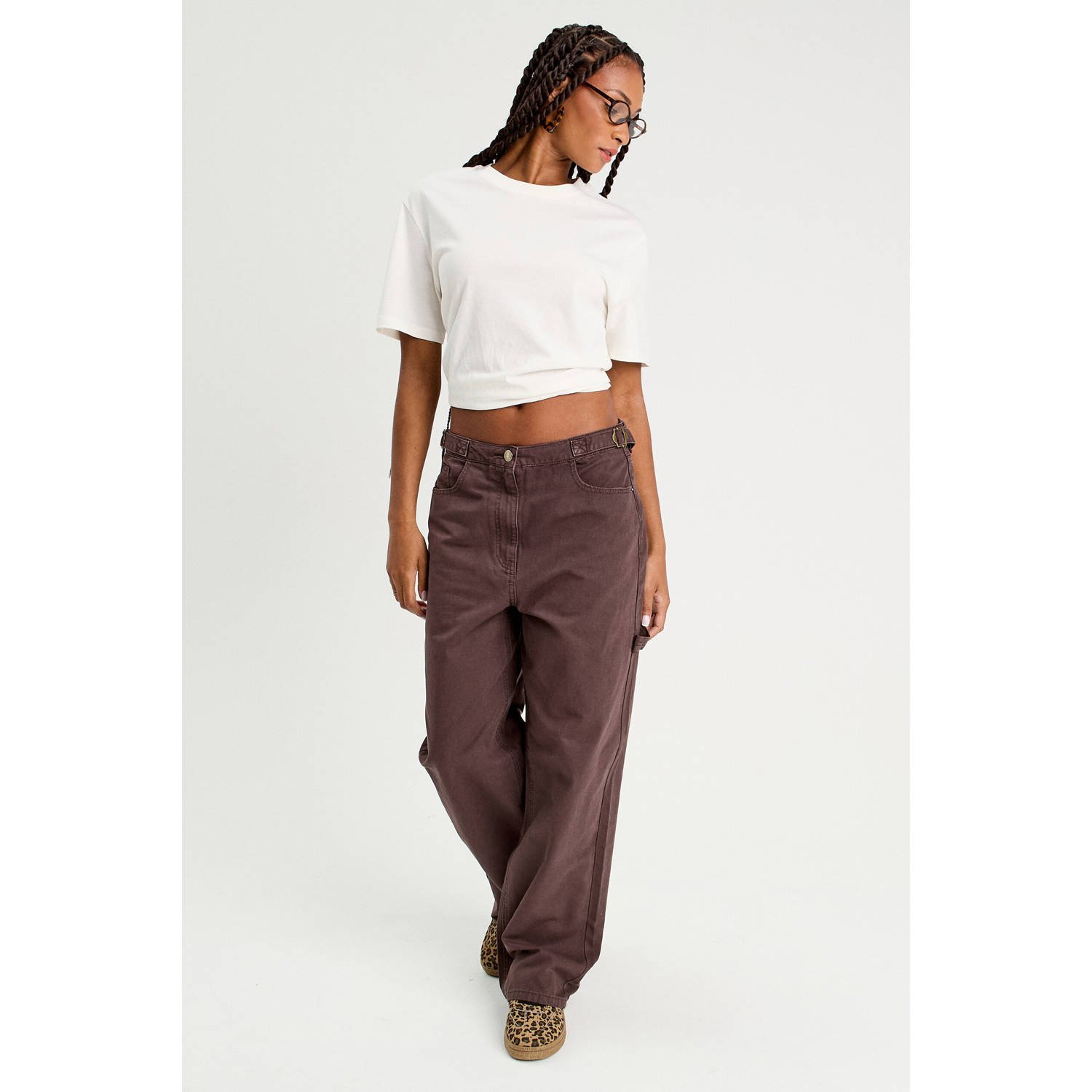 Cache regular waist casual broek donkerbruin