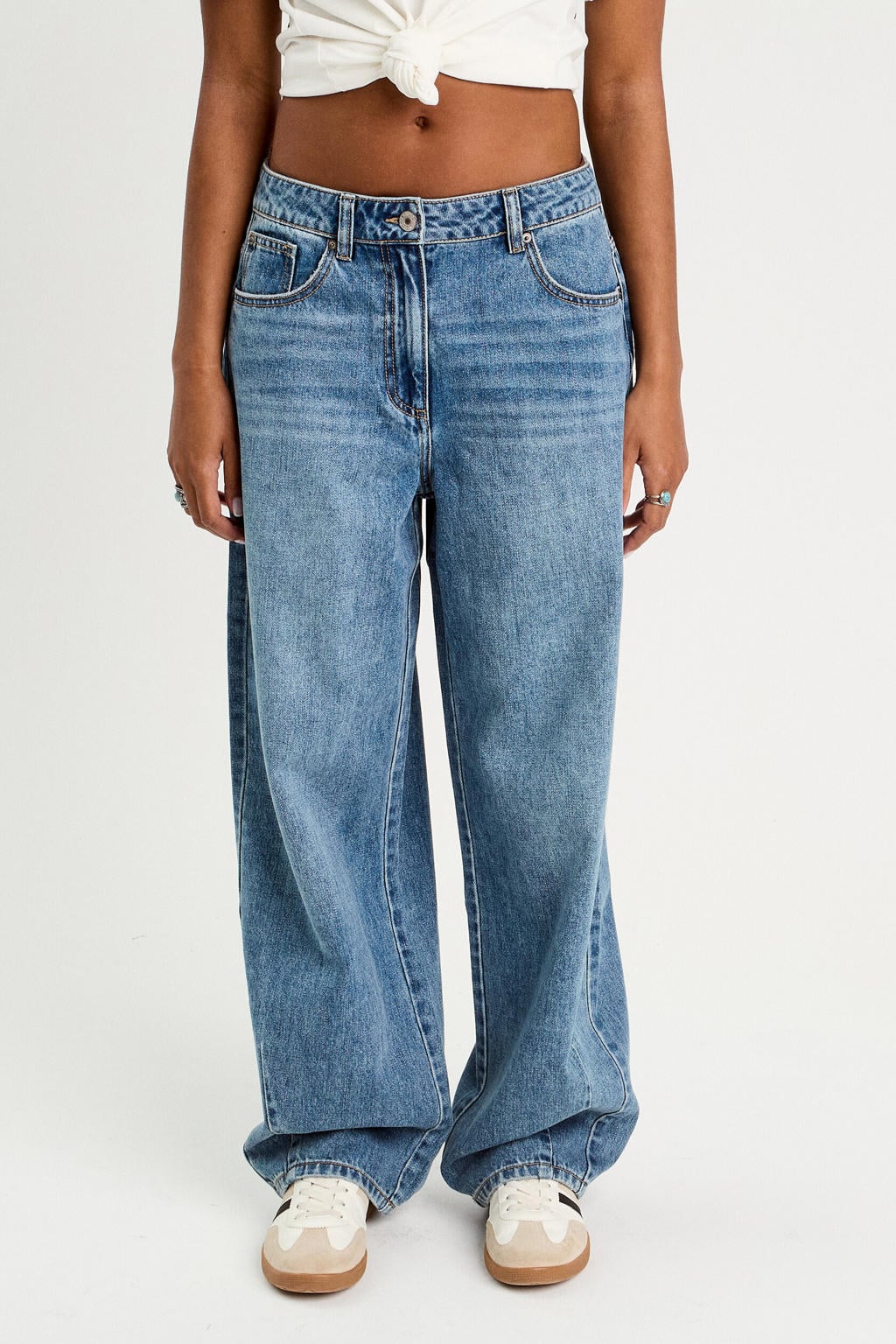 Medium blue denim dames Cache Cache barrel jeans van denim met regular waist, rits- en knoopsluiting en effen