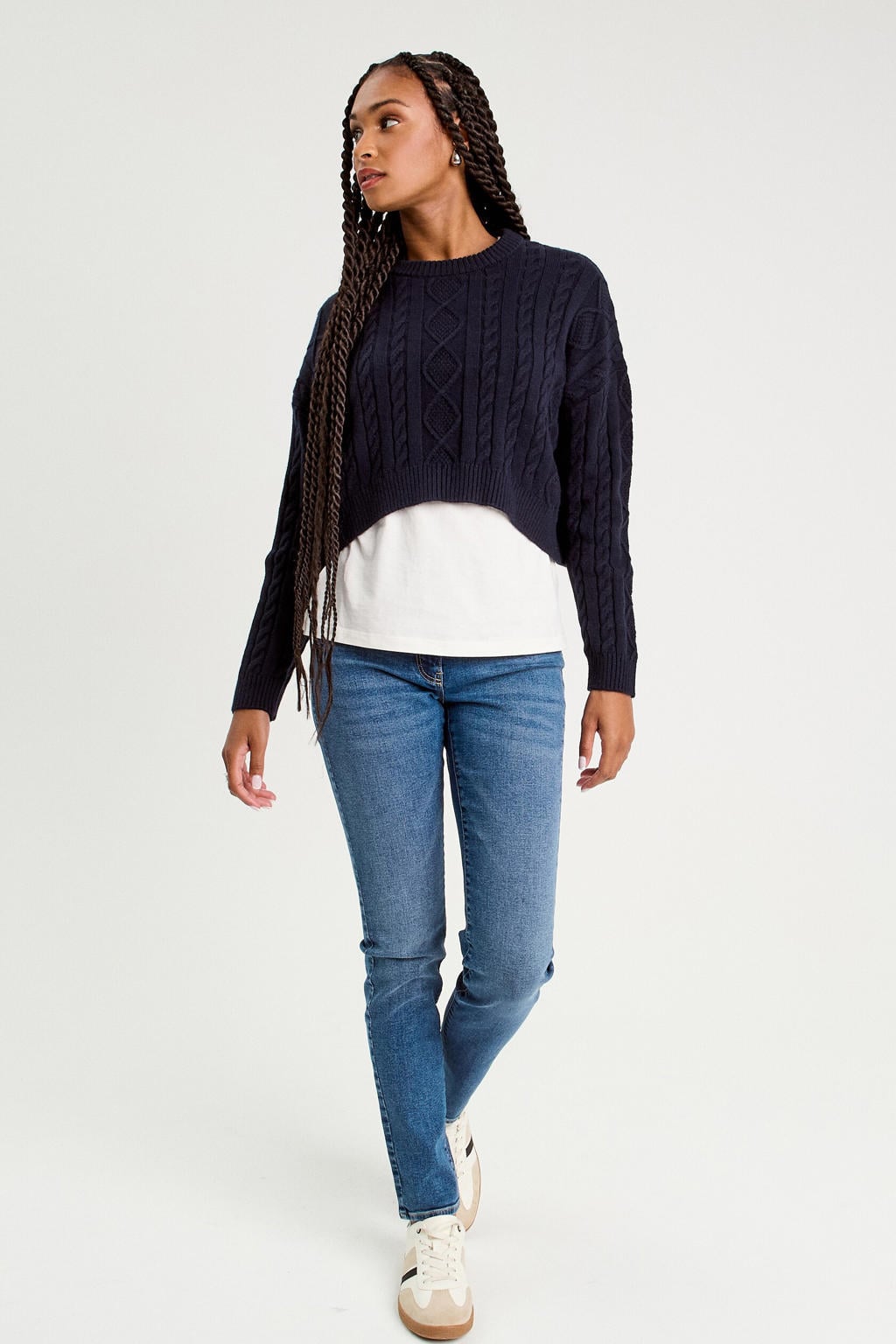 Medium blue denim dames Cache Cache slim fit jeans van denim met regular waist en effen
