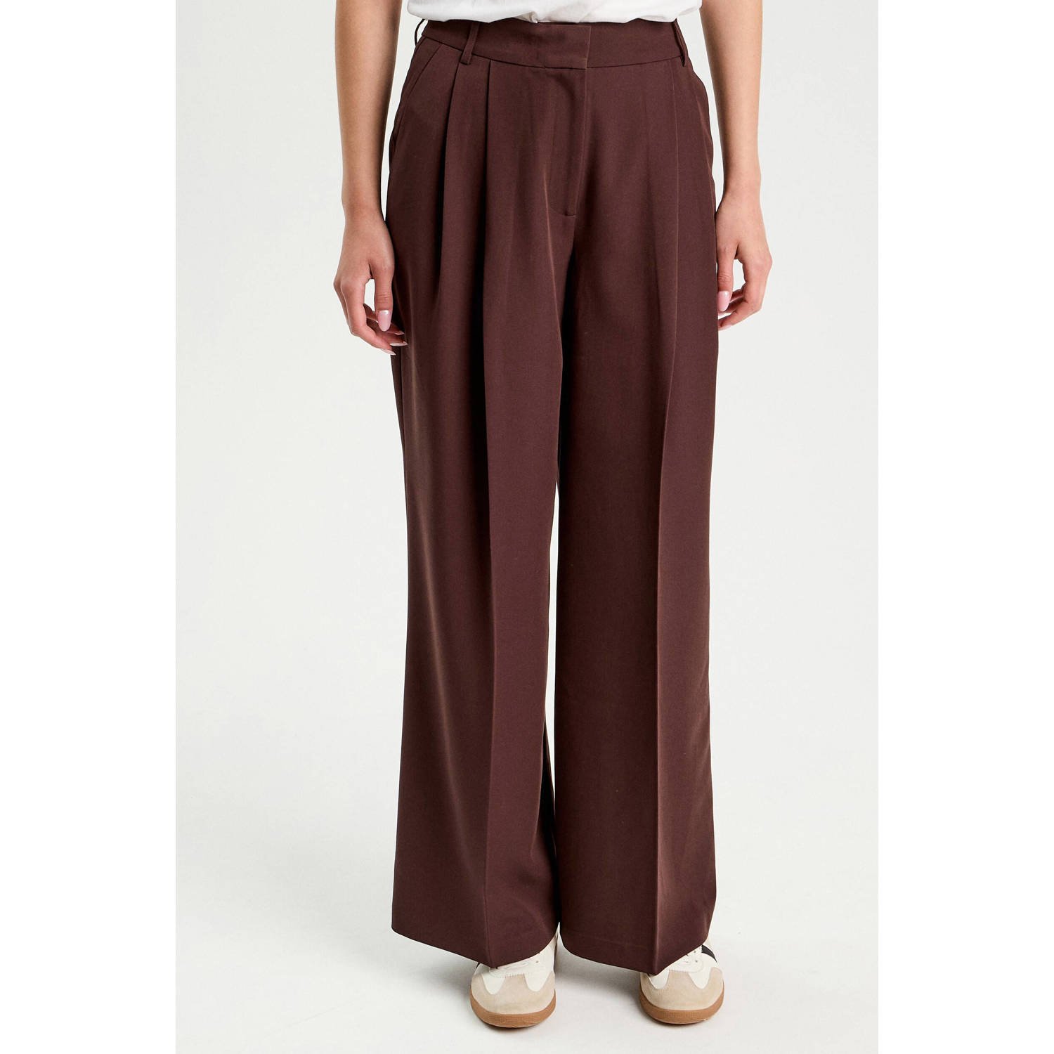 Cache wide leg high waist pantalon donkerbruin