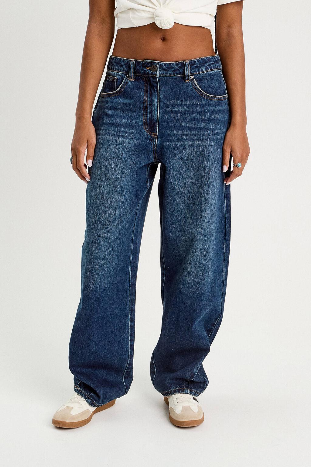 Dark blue denim dames Cache Cache barrel jeans van denim met regular waist, rits- en knoopsluiting en effen