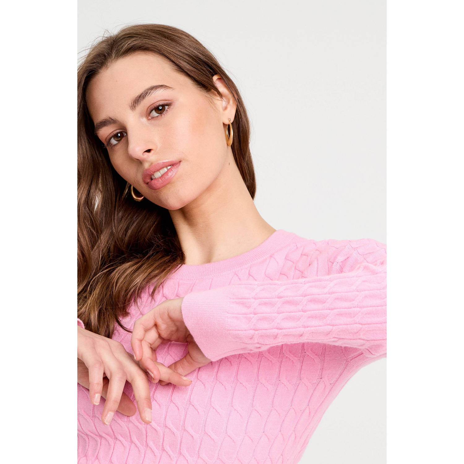 Cache gebreide trui roze met kabels