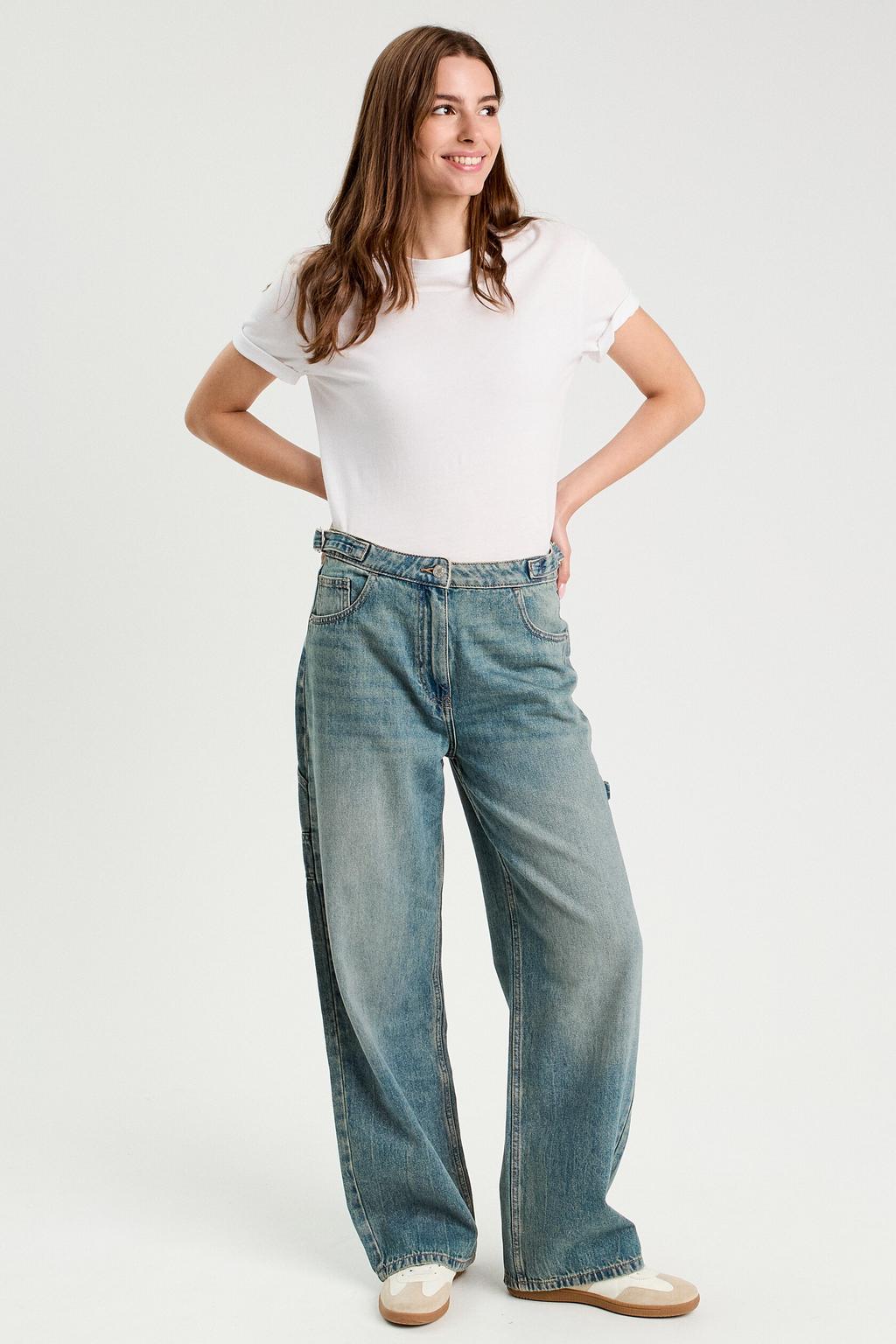 Medium blue denim dames Cache Cache wide leg jeans van denim met rits- en knoopsluiting en effen
