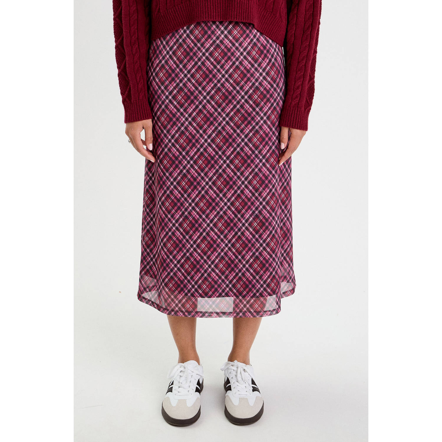 Cache midi rok donkerrood