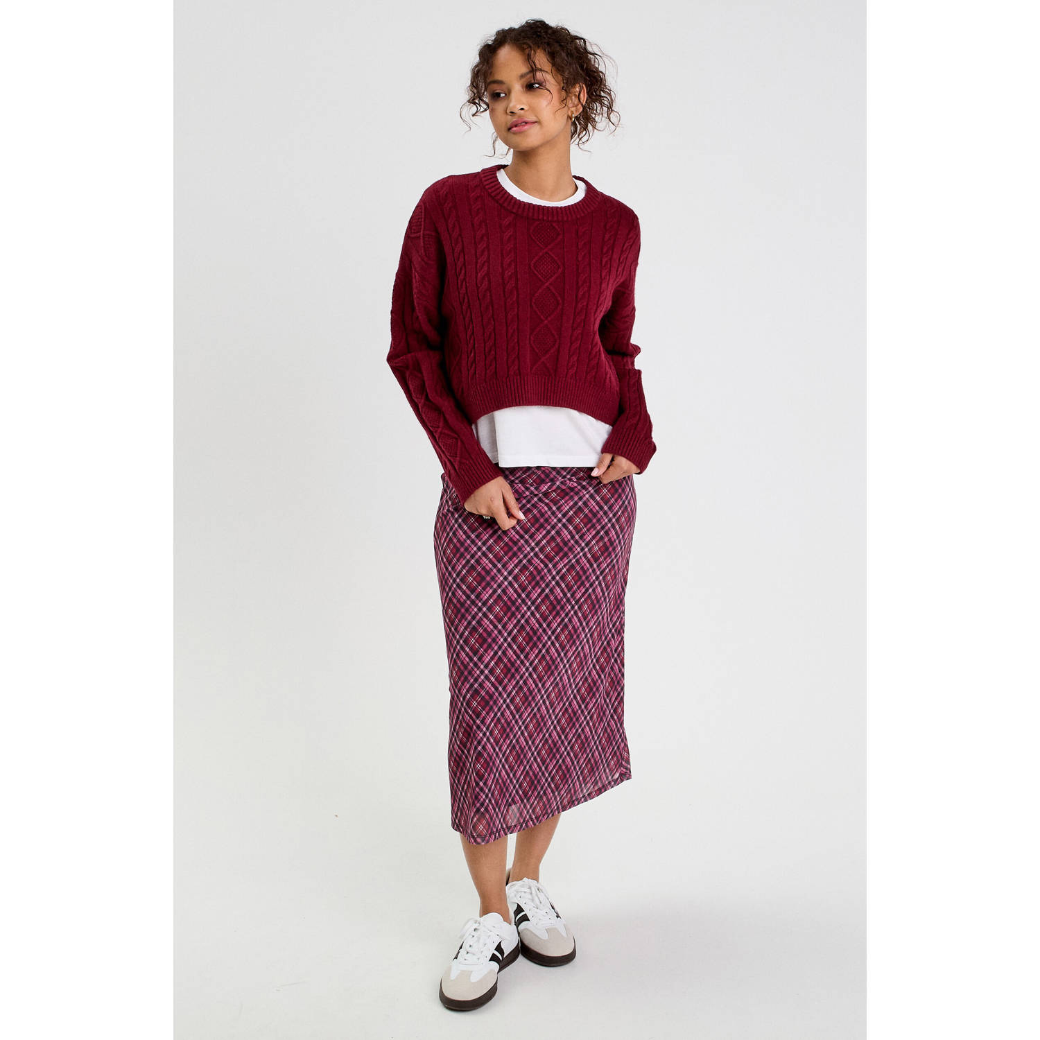 Cache midi rok donkerrood