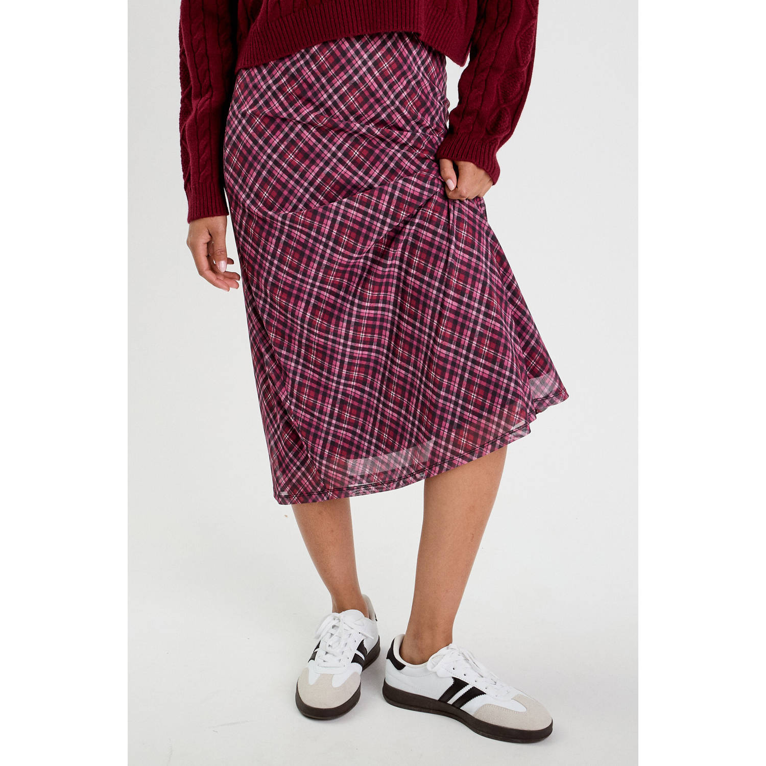 Cache midi rok donkerrood