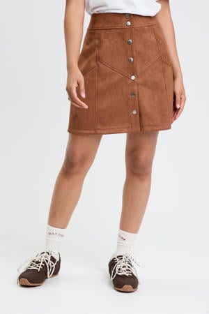 suede korte rok camel