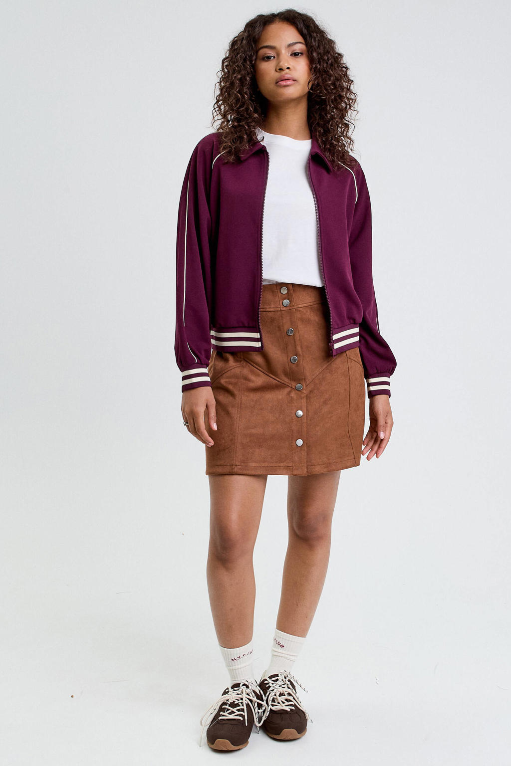 Camelkleurige dames Cache Cache suede korte rok voorzien van