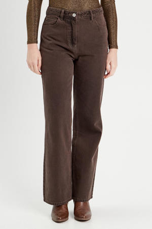 high waist wide leg jeans donkerbruin