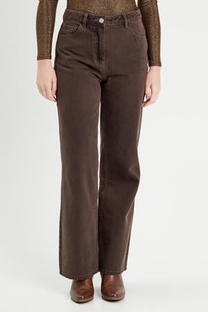 high waist wide leg jeans donkerbruin