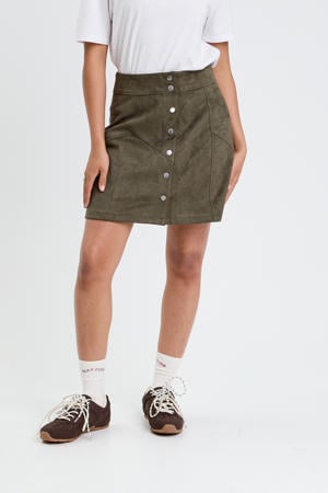 suede korte rok kaki