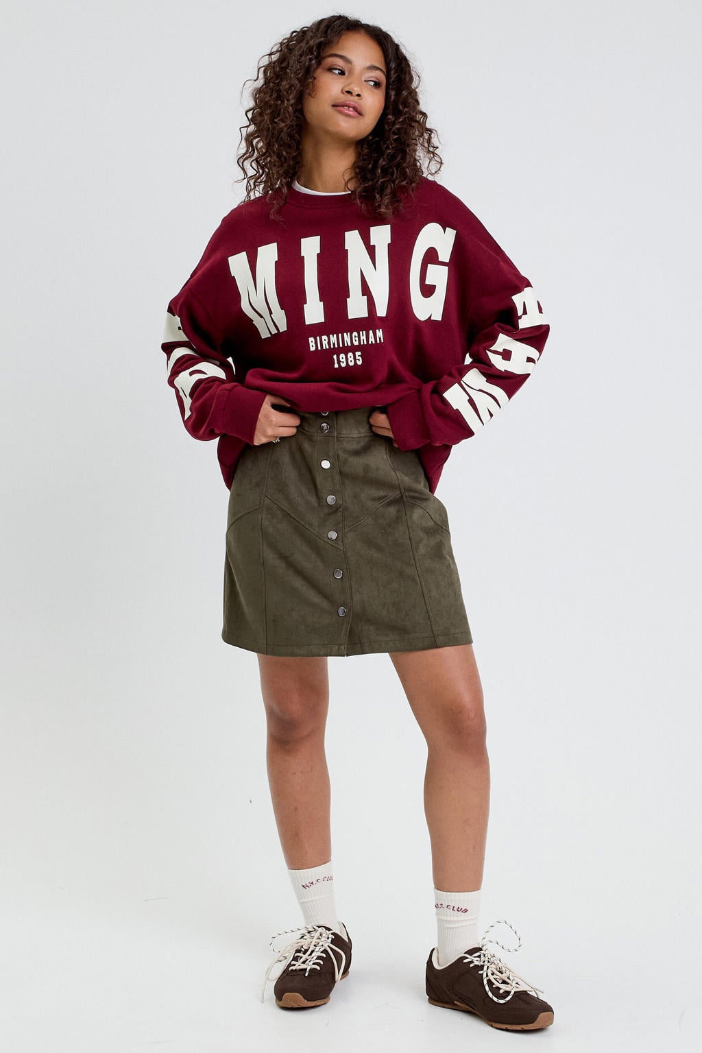 Kakikleurige dames Cache Cache suede korte rok voorzien van