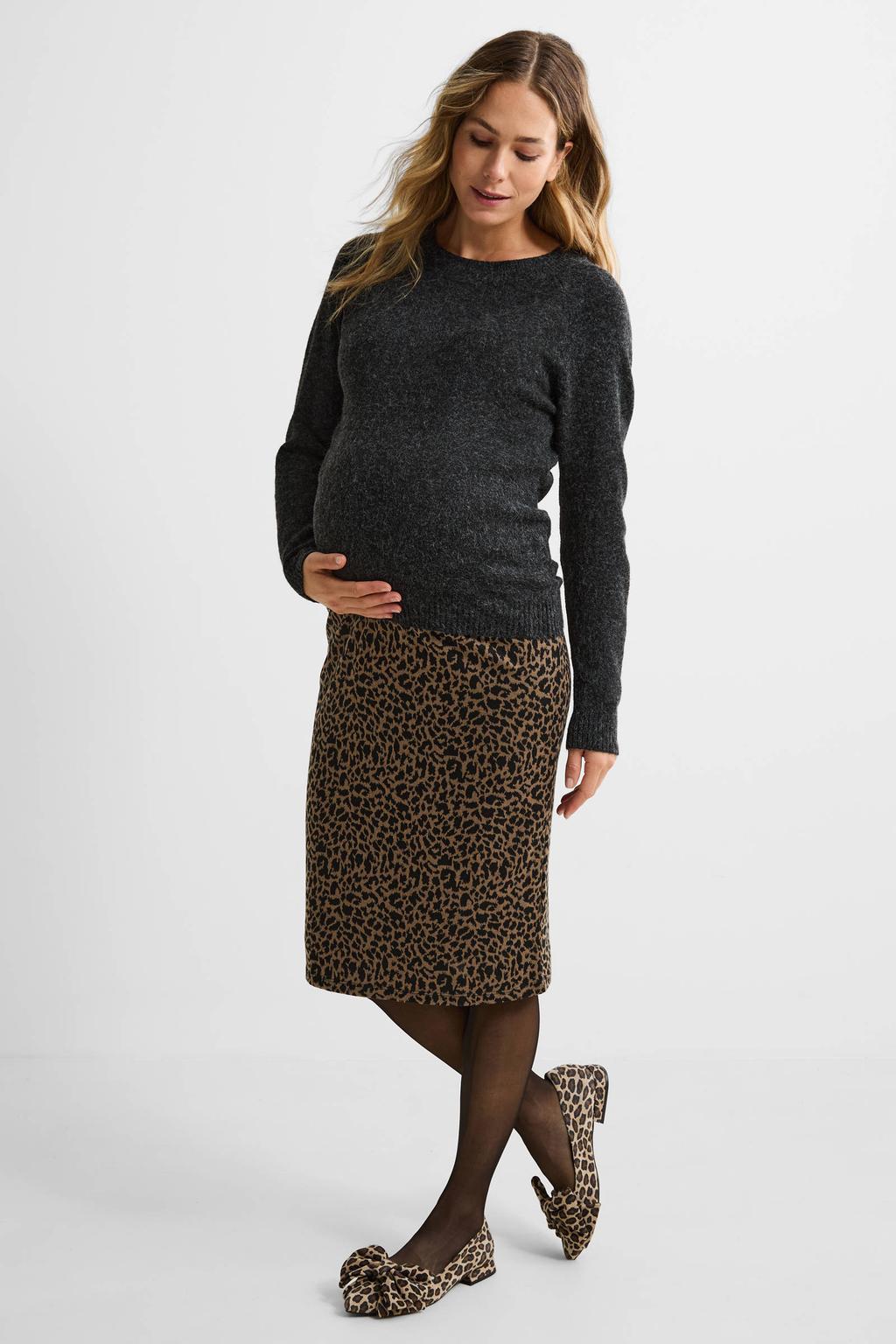 Zwarte dames VERO MODA MATERNITY zwangerschaps gebreide trui van polyester met effen, lange mouwen, ronde hals en beugel