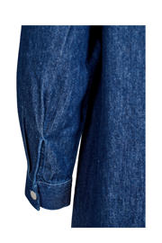 thumbnail: Dark blue denim dames Zizzi A-lijn jurk dark blue van denim met effen, lange mouwen en klassieke kraag