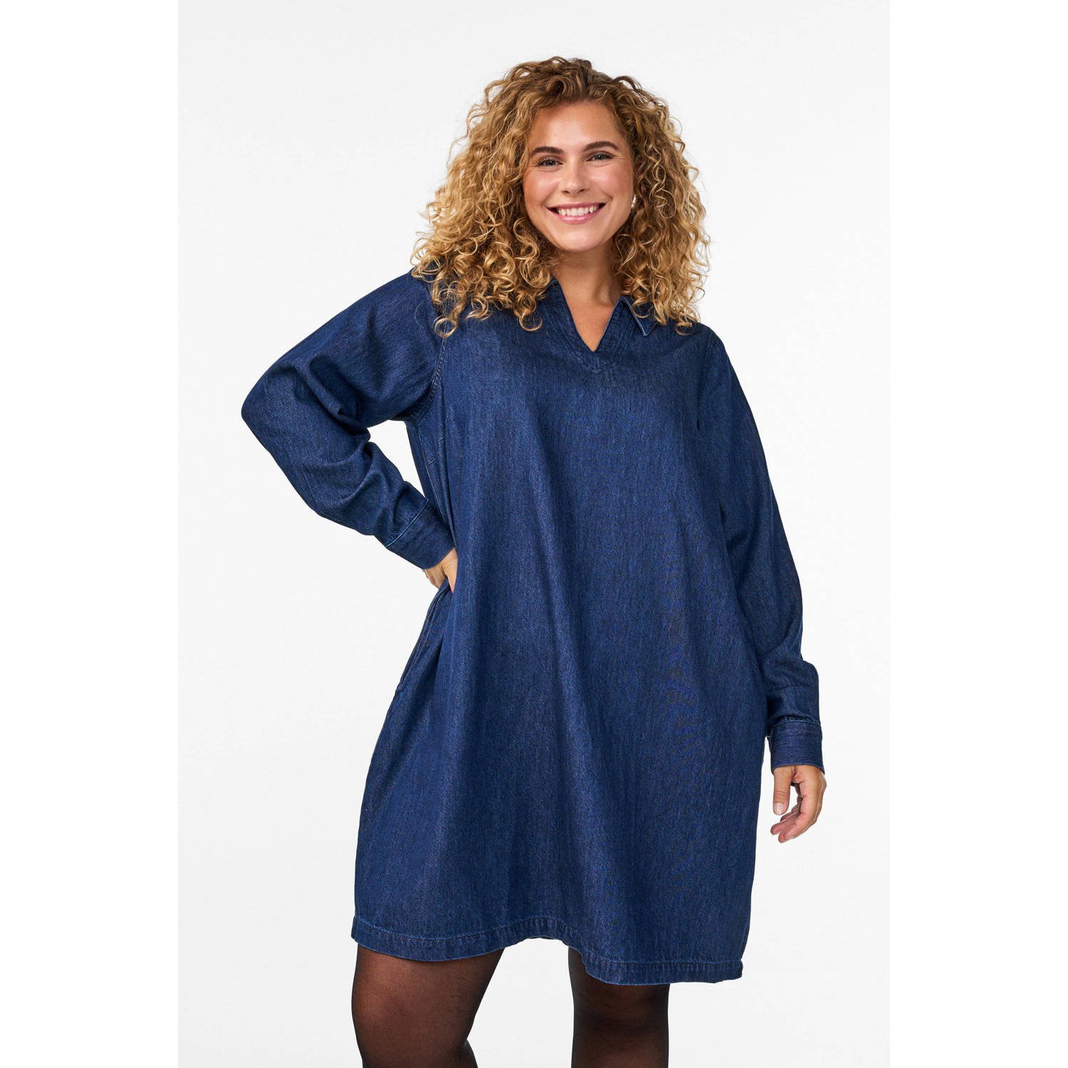 Zizzi denim A-lijn jurk dark blue denim