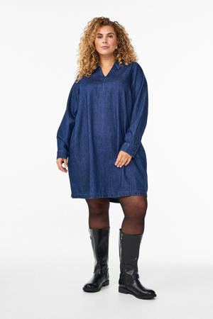 denim A-lijn jurk dark blue denim