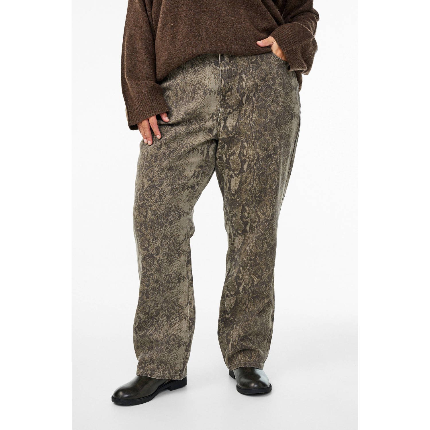 Zizzi high waist straight leg jeans bruin