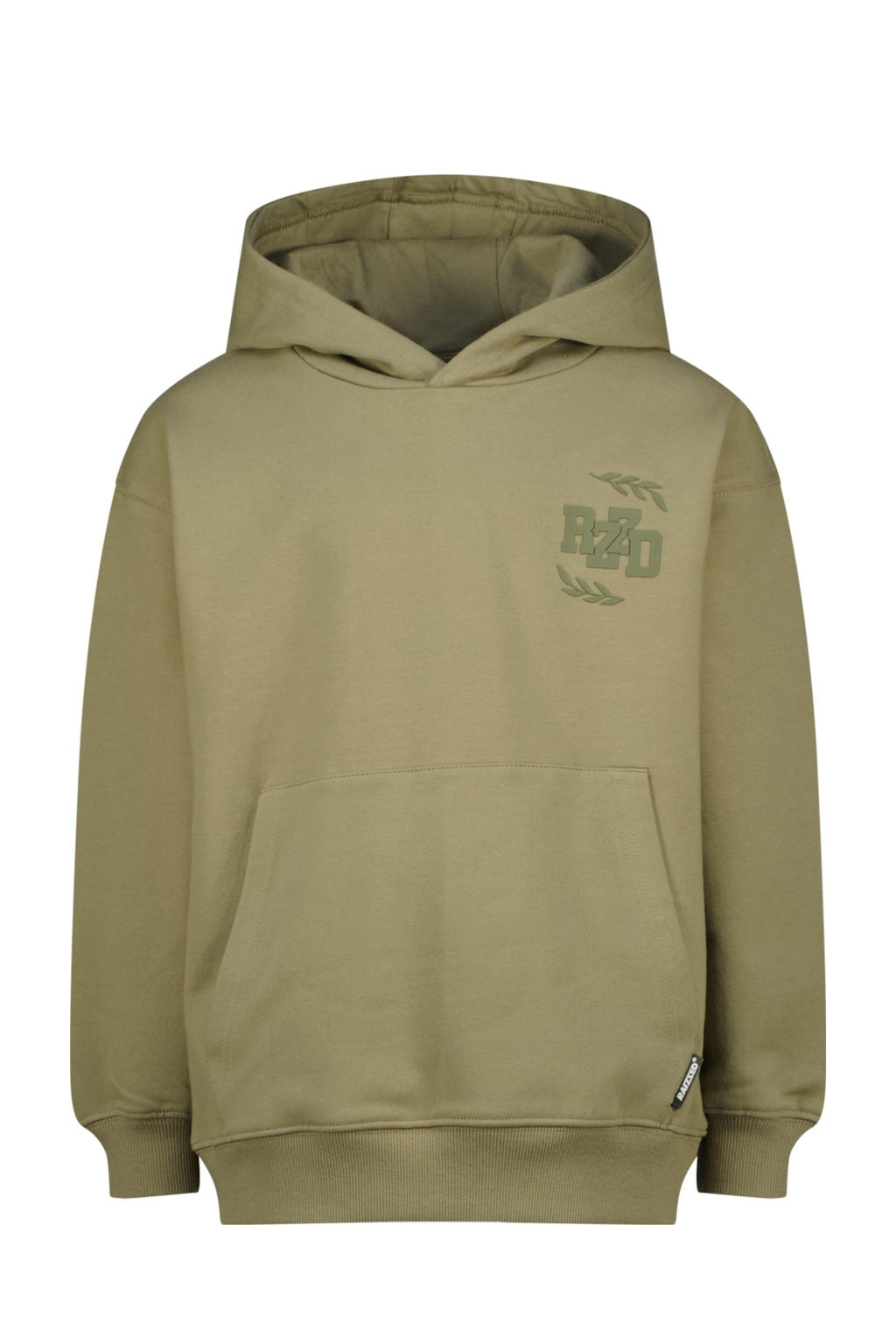 Groene jongens Raizzed hoodie van sweat materiaal met backprint, lange mouwen en capuchon