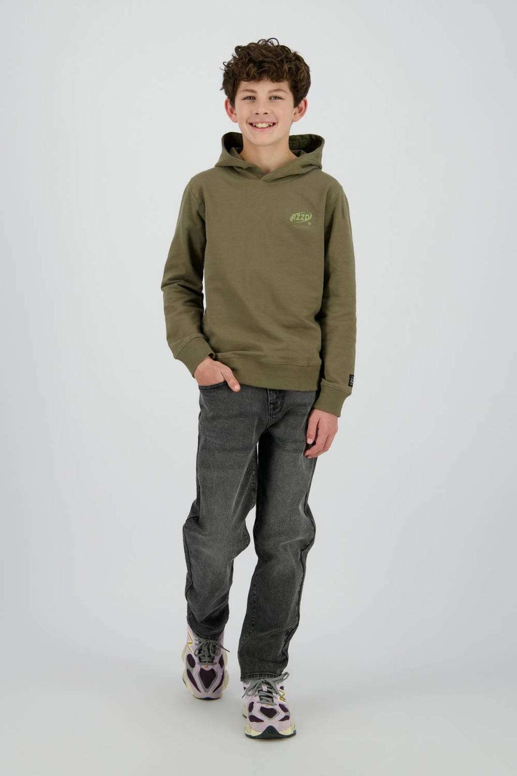 Groene jongens Raizzed hoodie van stretchkatoen met printopdruk, lange mouwen en capuchon