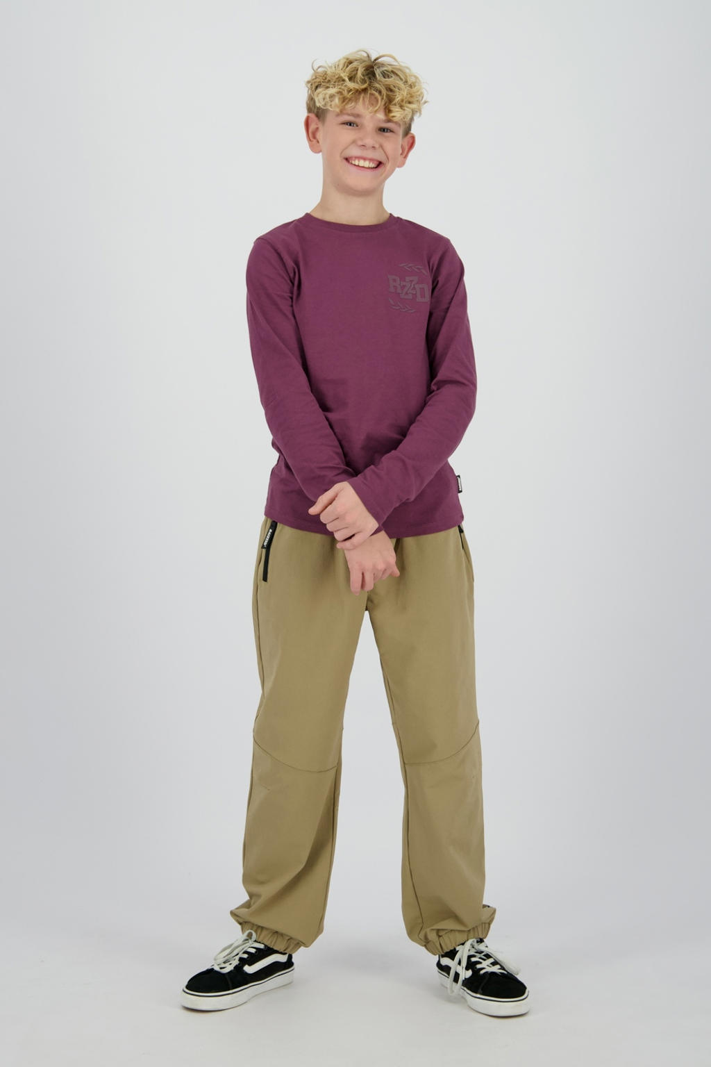 Donkerrode jongens Raizzed longsleeve van katoen met backprint, lange mouwen en ronde hals