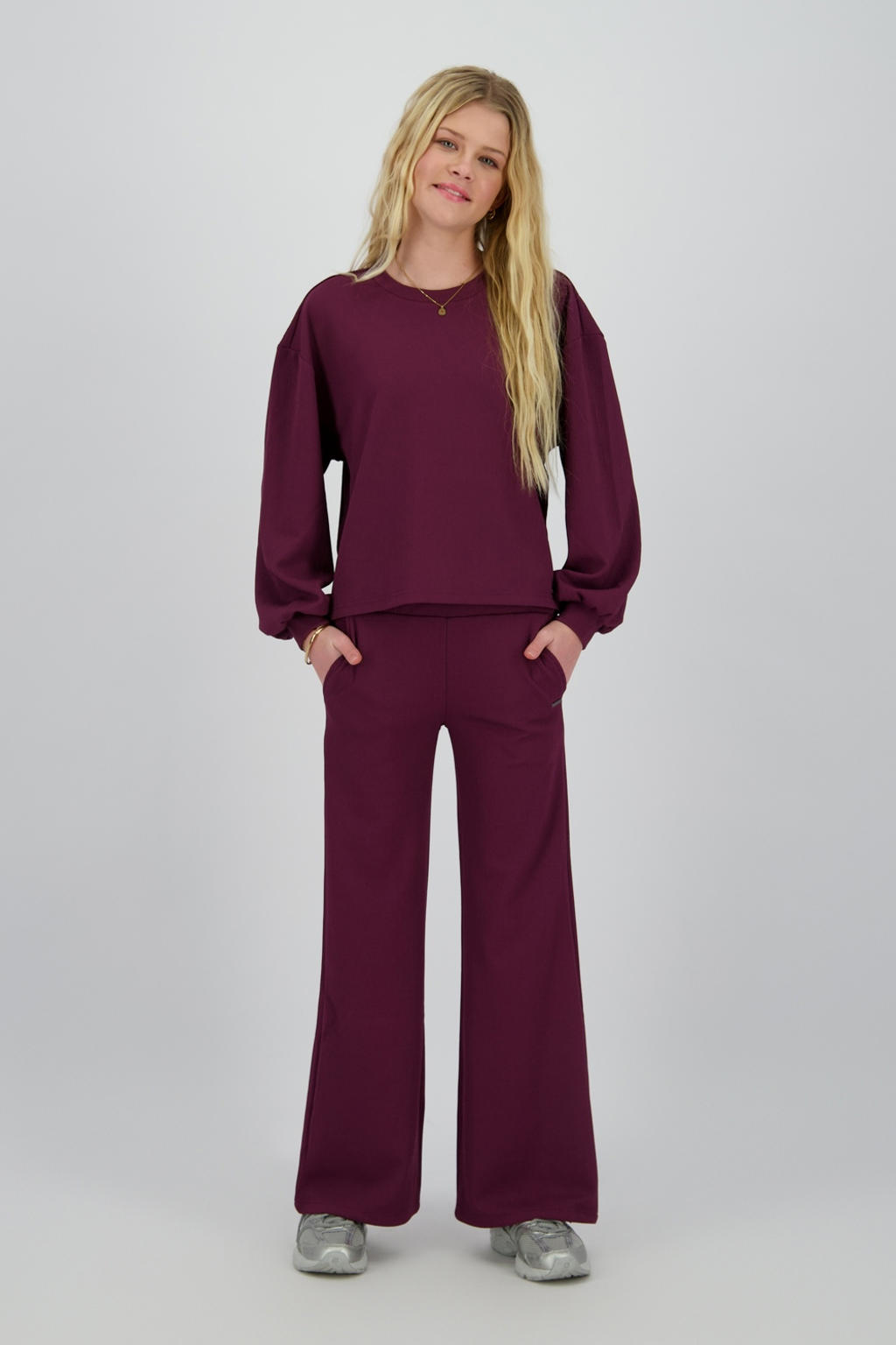Donkerrode meisjes Raizzed wide leg casual broek met high waist en effen