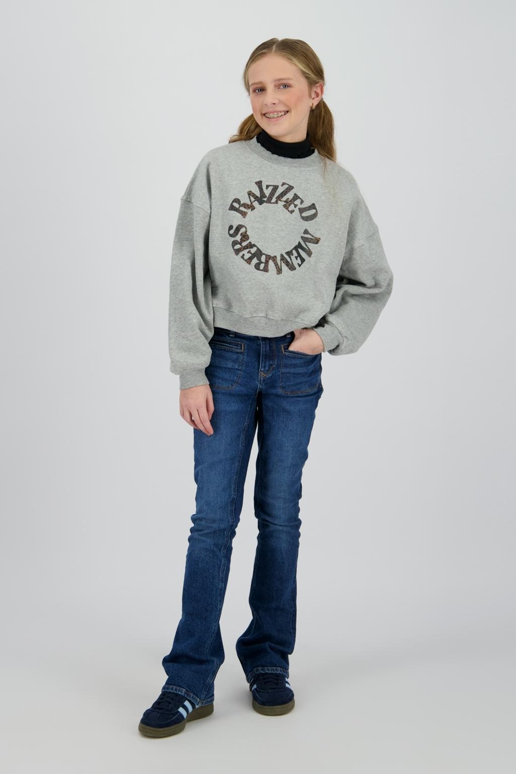 Grijs melange meisjes Raizzed sweater melange van katoen met printopdruk, lange mouwen, ronde hals en geribde boorden