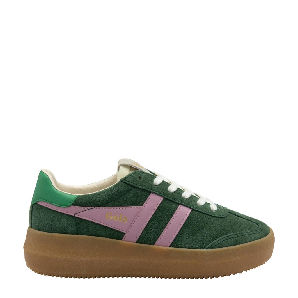 Groen en lilakleurige dames Gola Athena suède sneakers met veters